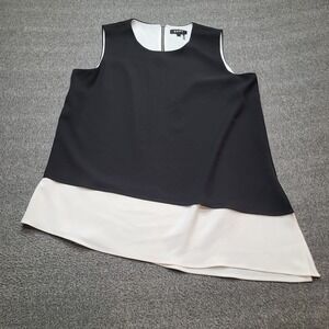 DKNY Sleeveless Top Women L Black Cream Excellent Asymmetrical Layered Shell